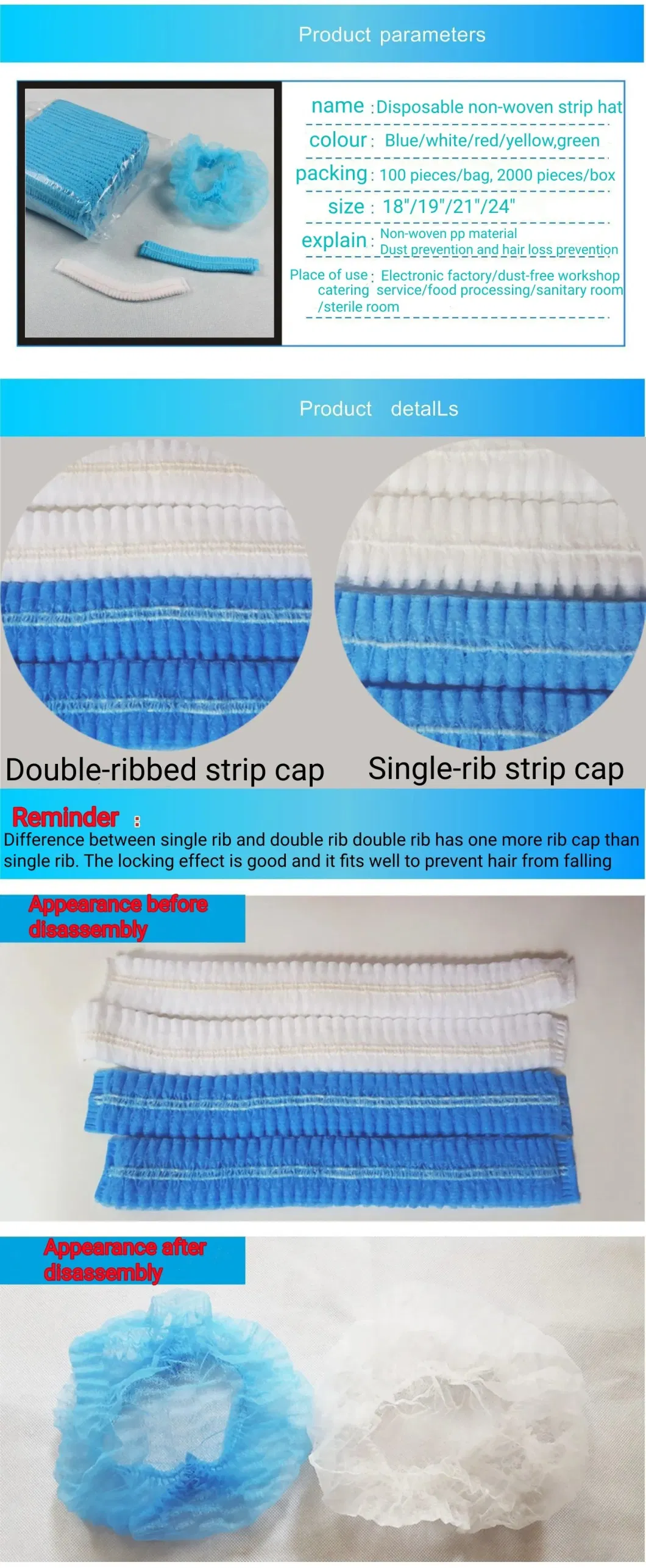 Custom Medical Surgical Doctor Nurse Wholesale Surgical Nonwoven Bouffant Cap Disposable
