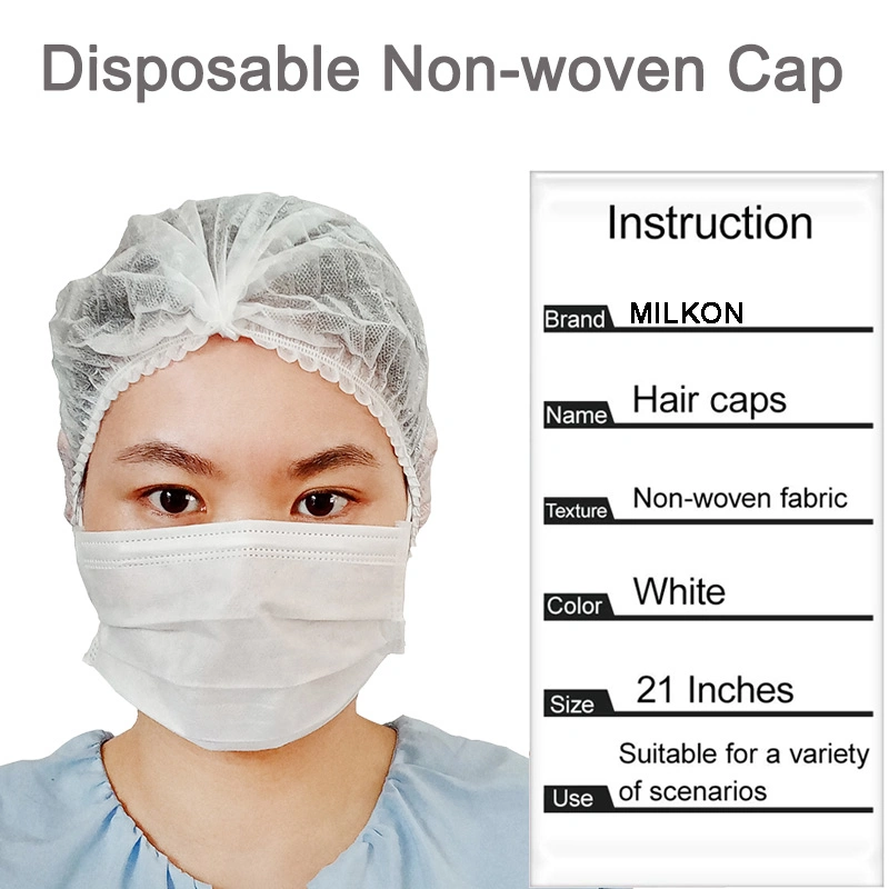 Disposable Non Woven Double Elastic White Round Cap / Hair Cap / Surgical Cap / Mob Cap / Medical Clip Cap