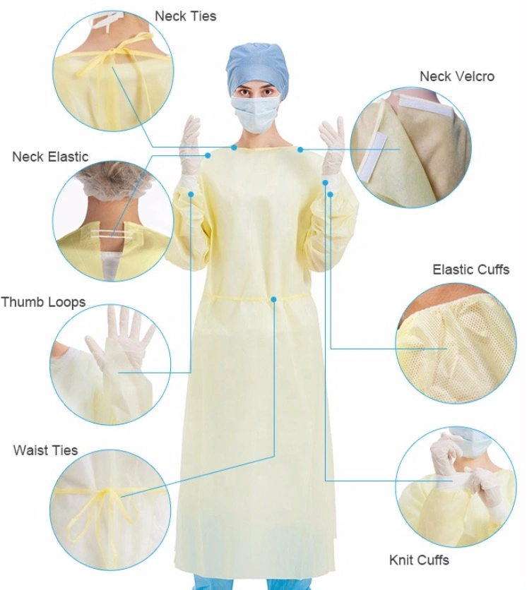 Blue Yellow Green Disposable SMS Non-Woven Isolation Gown Isolation Clothing